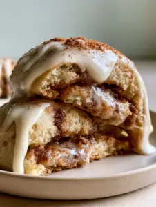 Close-up shot of a soft-baked cookie split in half showing gooey cinnamon filling. (Brown Sugar Pop Tart Cookies)
