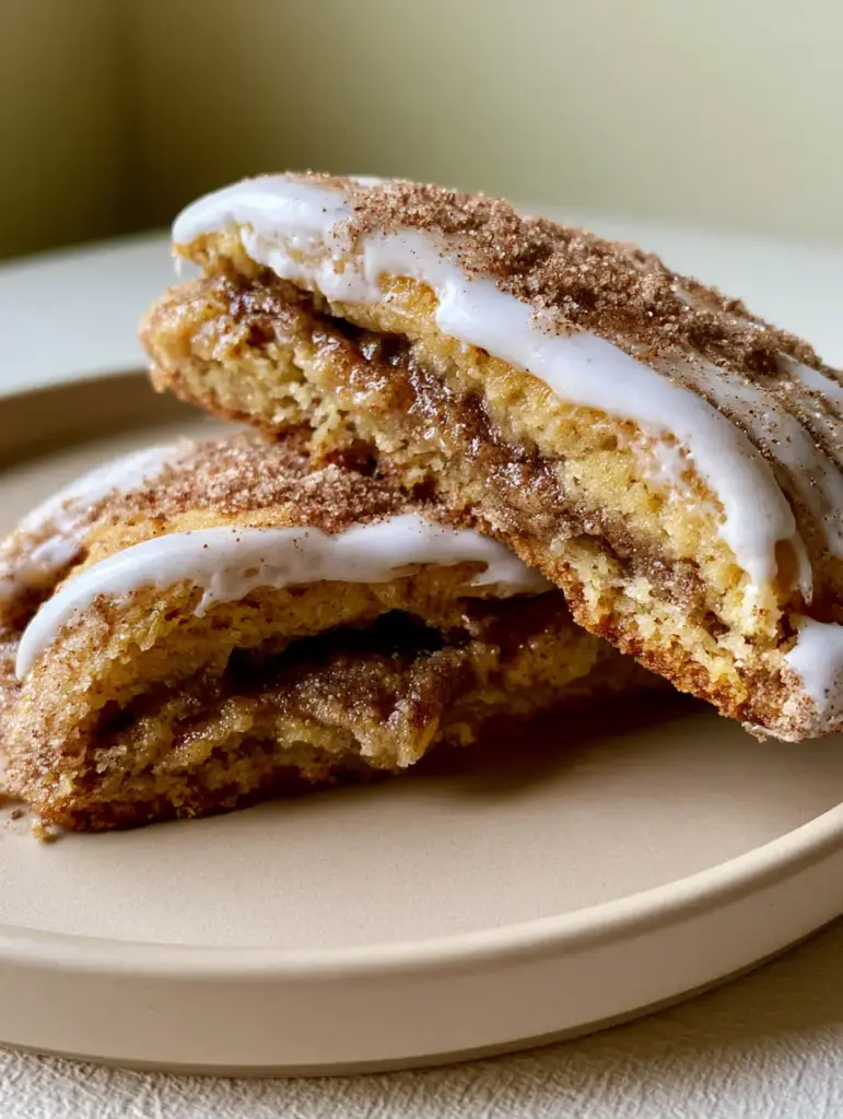 Brown Sugar Pop Tart Cookies drizzled with thick white icing on a ceramic plate. (Brown Sugar Pop Tart Cookies)