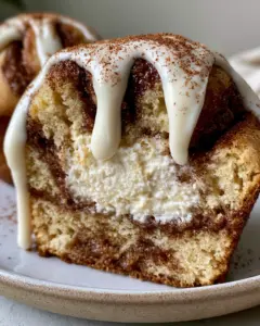 Ultra close-up of Zimt Cheesecake Muffins sliced in half showing the creamy cheesecake core and cinnamon swirls.
