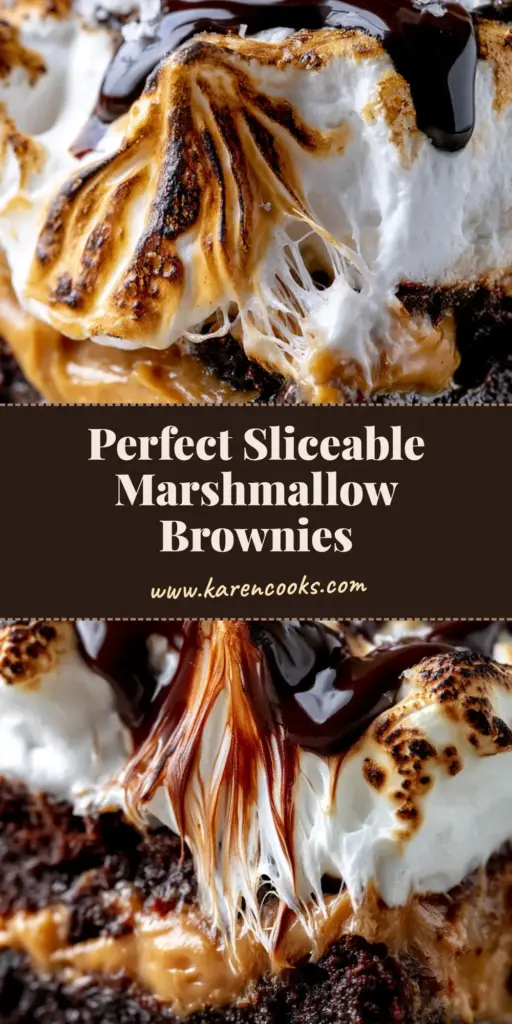 Marshmallow Peanut Butter Brownies: The Ultimate Fudgy, Gooey, and Toasted Masterpiece 4 A stack of sliced Marshmallow Peanut Butter Brownies with a dramatic marshmallow pull, toasted charred fluff, and dark chocolate drizzle.