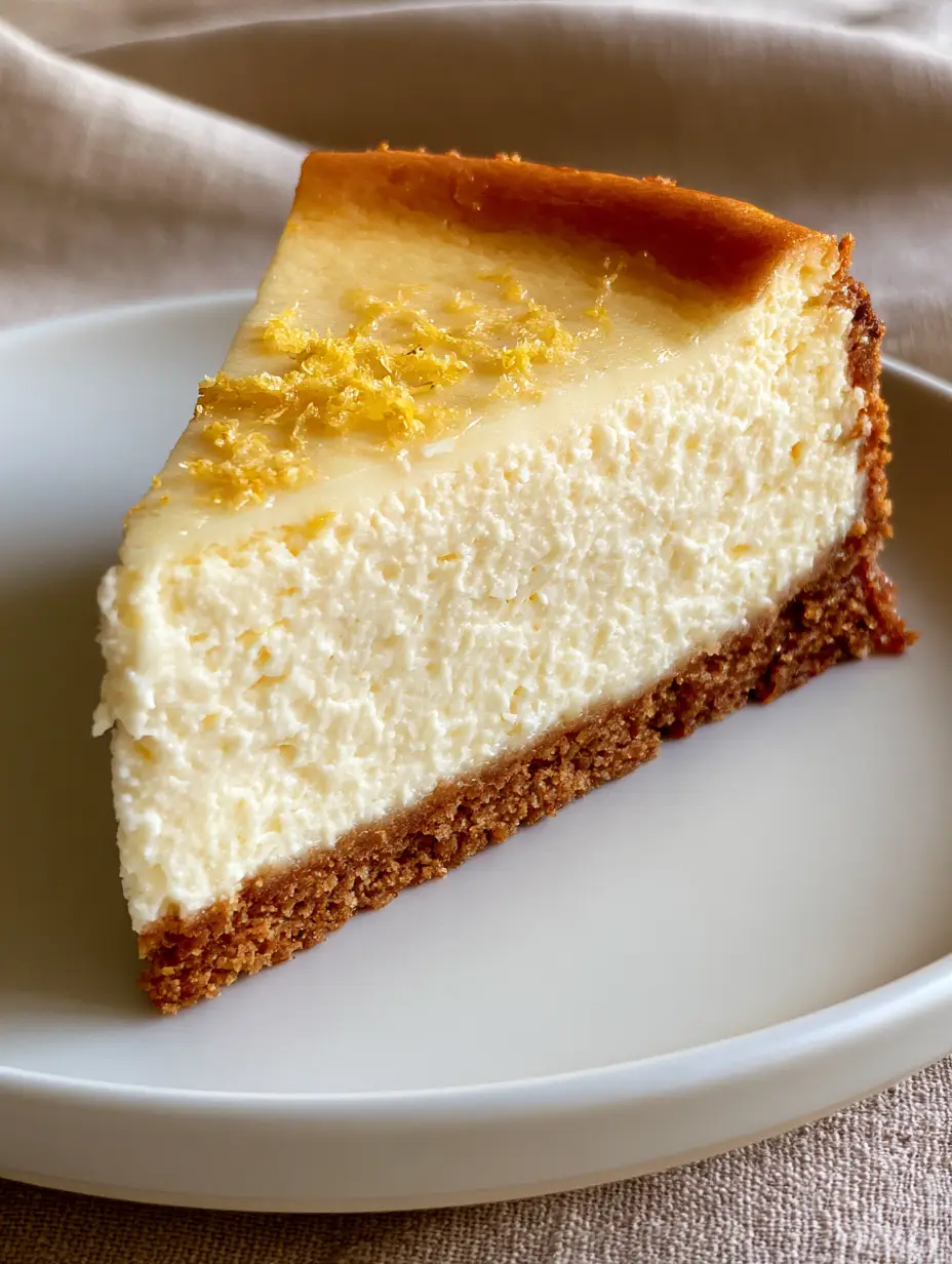 New York Cheesecake Recipe: How to Bake a Flawless, Golden-Blushed Masterpiece 3 A handheld smartphone photo showing a dense ivory filling and clean cut edge of a New York cheesecake recipe.