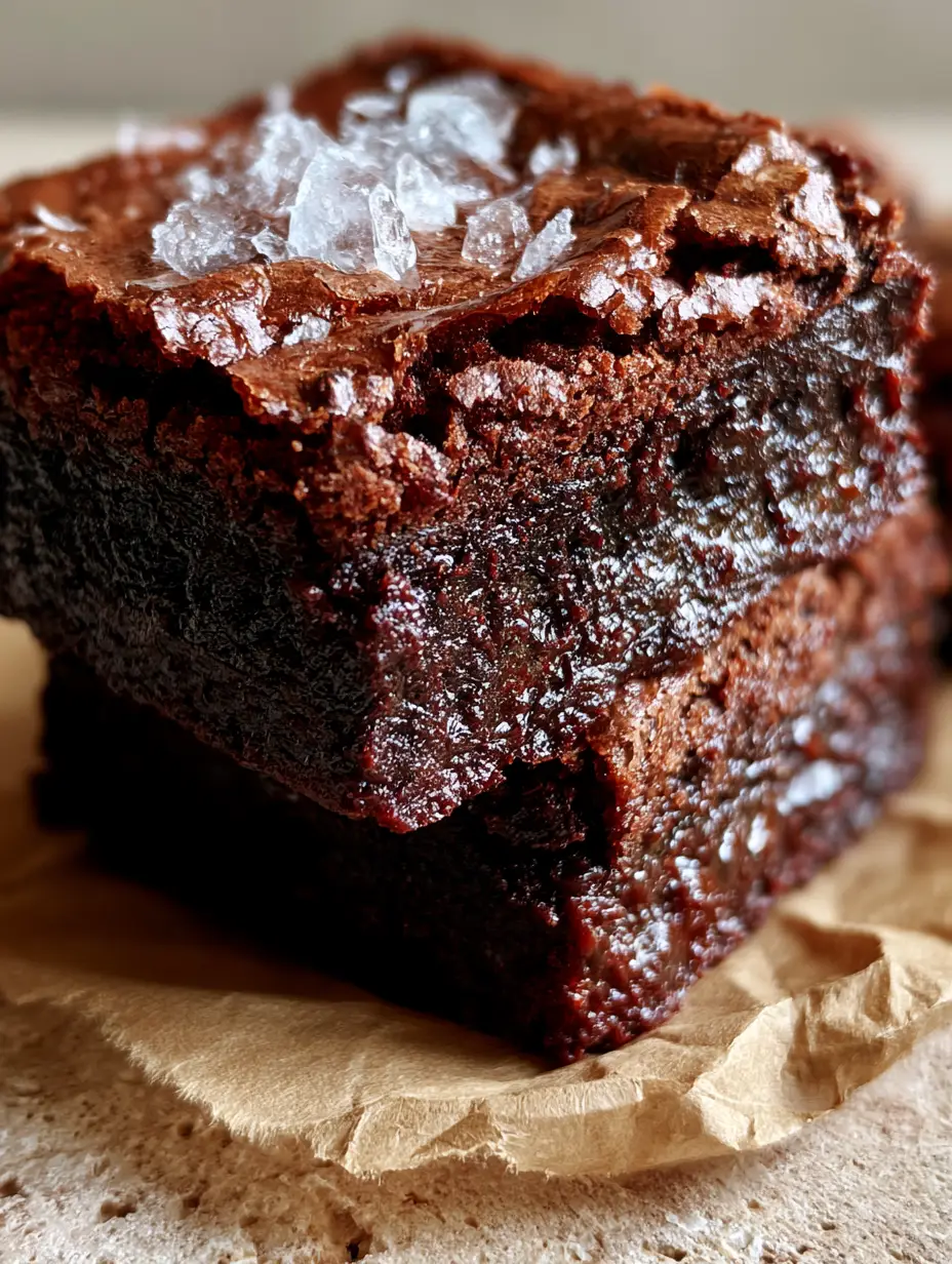 Extreme macro close-up of thick brownies showing molten chocolate pockets and a shiny crackly crust. (brownies recipe)