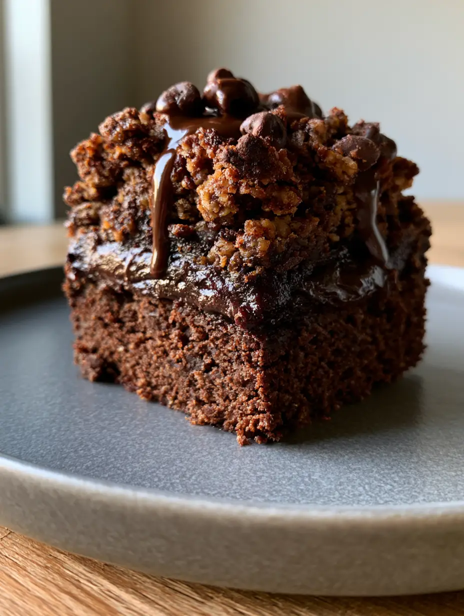 Close up of a moist chocolate coffee cake slice showing the espresso crumb and glossy chocolate glaze. (chocolate coffee cake)