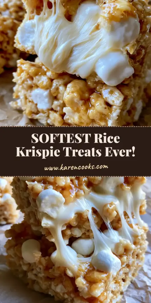 A stack of thick, gooey treats showing a dramatic marshmallow pull from a rice krispie treats recipe.