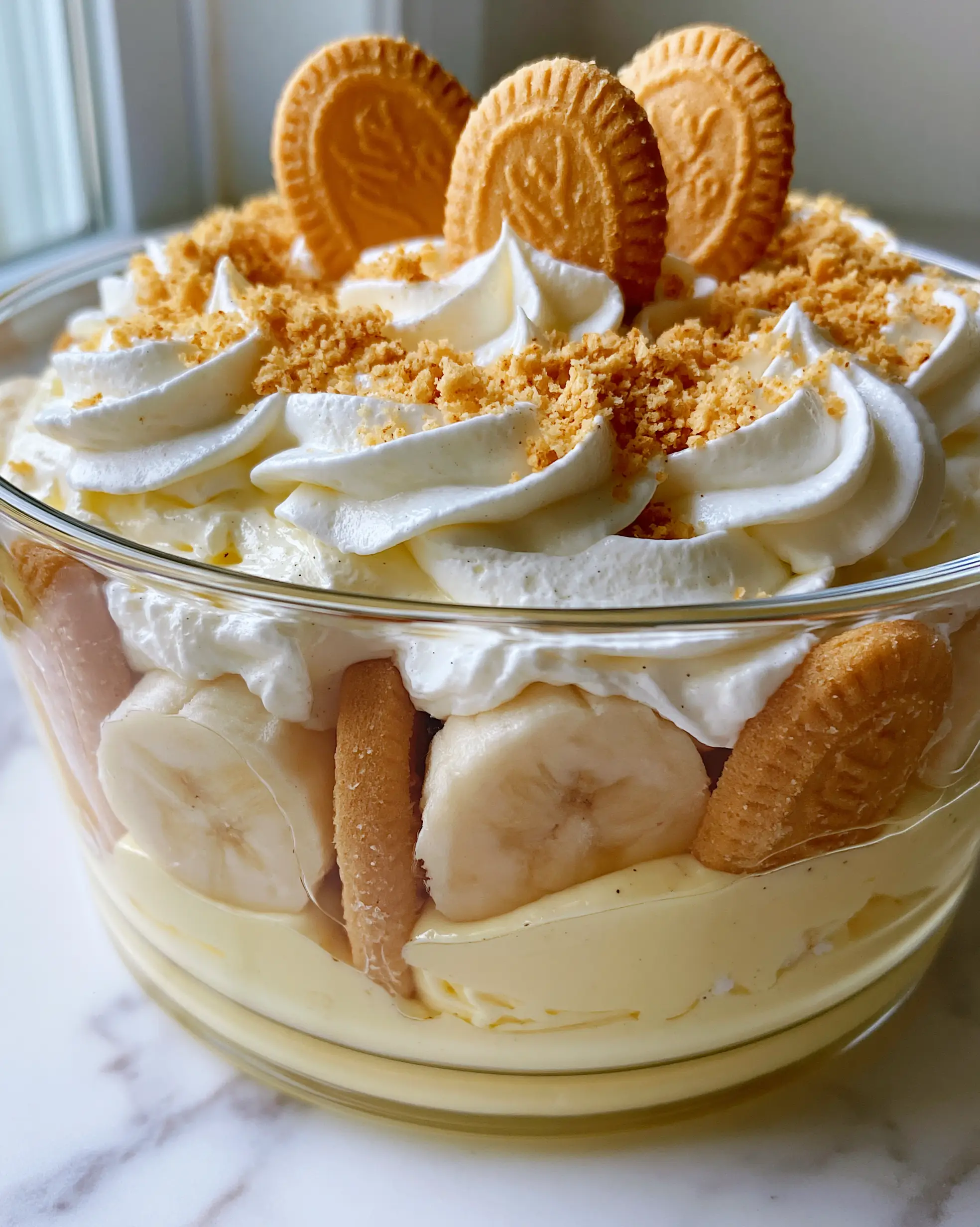 Magnolia Banana Pudding: The Ultimate NYC Bakery Copycat Recipe 4 Smartphone photo of a clear glass bowl filled with Magnolia Banana Pudding showing creamy layers and thick-cut bananas. (magnolia banana pudding)