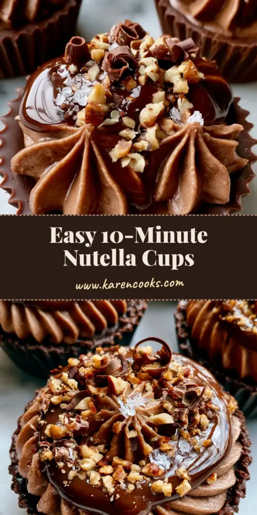 Nutella Cheesecake Chocolate Cups with Toasted Hazelnuts 4 An overhead shot of Nutella Cheesecake Chocolate Cups on marble, featuring piped star-tip swirls, glossy drizzle, and hazelnuts.