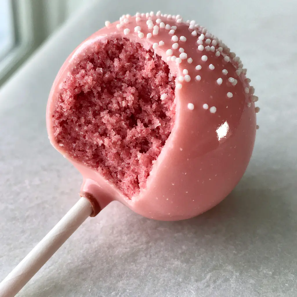 The Ultimate Fudgy Starbucks-Style Cake Pop Recipe: A Professional Guide to Glossy Pink Perfection 1 A perfectly round pink cake pop with a glossy coating and white sugar nonpareils on a sturdy white stick.