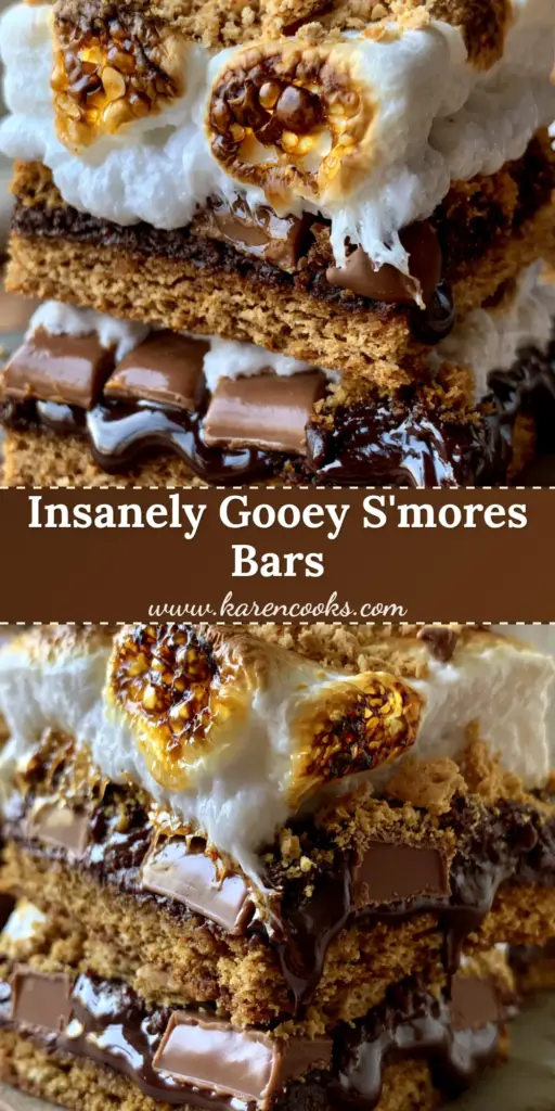 Chocolate Marshmallow Cookie Bars: The Ultimate Gooey S'mores Treat 4 A stack of gooey Chocolate Marshmallow Cookie Bars on a rustic cutting board with toasted marshmallow tops and a sticky pull.