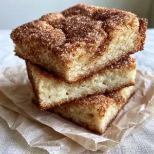 Handheld photo showing the pale ivory moist crumb and dense buttery base of snickerdoodle cookie bars.