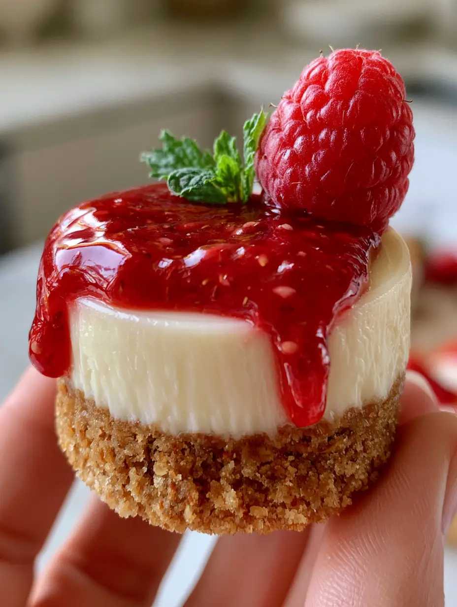 Mini Cheesecake Recipe: The Ultimate Guide to Smooth Ivory Bites with Strawberry Glaze 3 Close-up of a mini cheesecake recipe showing the thick golden crust and glossy red fruit glaze.