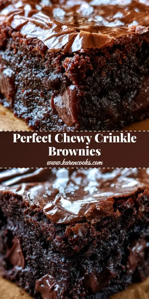 A stack of sliced fudgy brownies with a shiny crinkle top and sea salt flakes. (chewy brownie recipe)