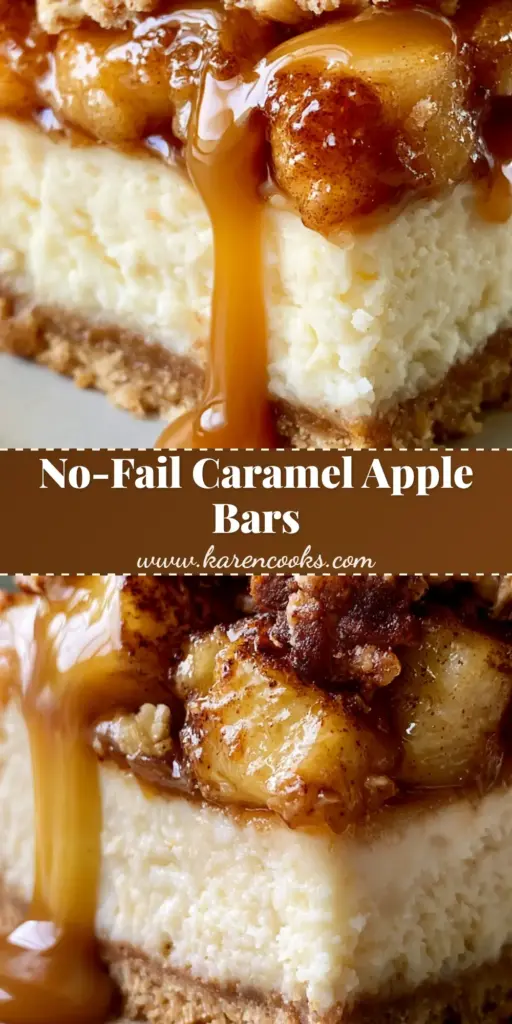 A stack of perfectly sliced Caramel Apple Cheesecake Bars with cascading golden caramel drizzle and crispy oat streusel topping.
