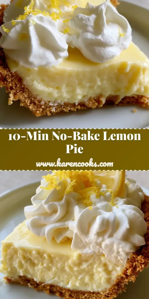 A close-up slice of no-bake lemon pie showing the thick graham cracker crust and pale yellow filling topped with whipped cream. (no-bake lemon pie)