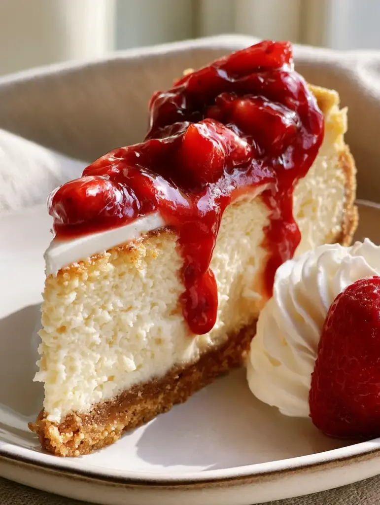 Close-up of a dense cream cheese filling and golden-brown crust of a Cheesecake Factory cheesecake slice. (Cheesecake Factory cheesecake)