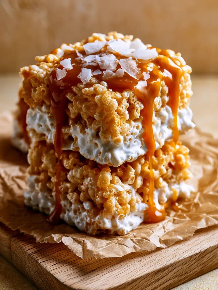 Salted Caramel Rice Krispie Treats: The Ultimate Ultra-Gooey Recipe 3 Close up view of pull-apart marshmallow webs in salted caramel rice krispie treats.