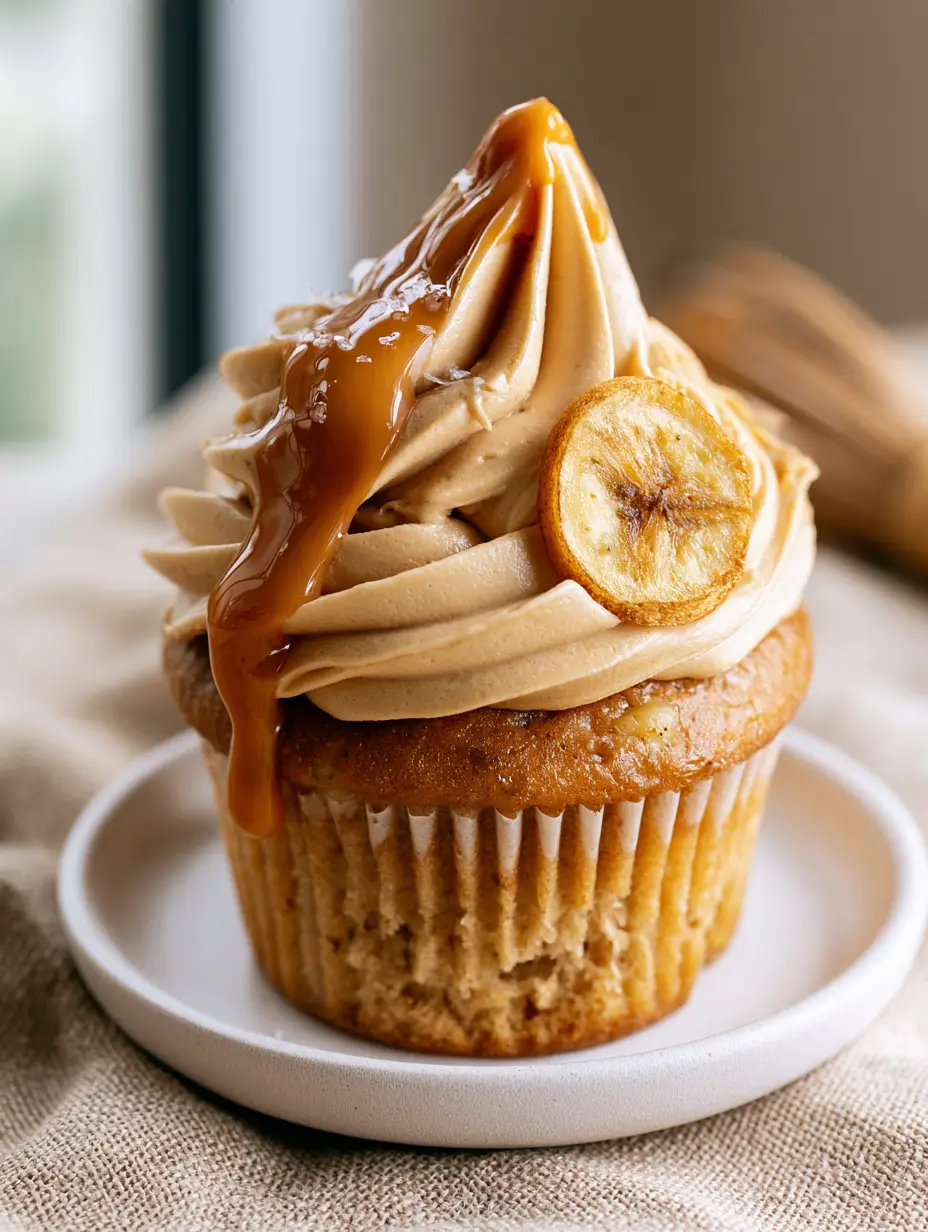 Peanut Butter Banana Cupcakes with Silky Smooth Frosting 3 Macro shot of a Peanut Butter Banana Cupcake showing the golden sponge with tiny banana flecks and thick matte frosting. (Peanut Butter Banana Cupcakes)