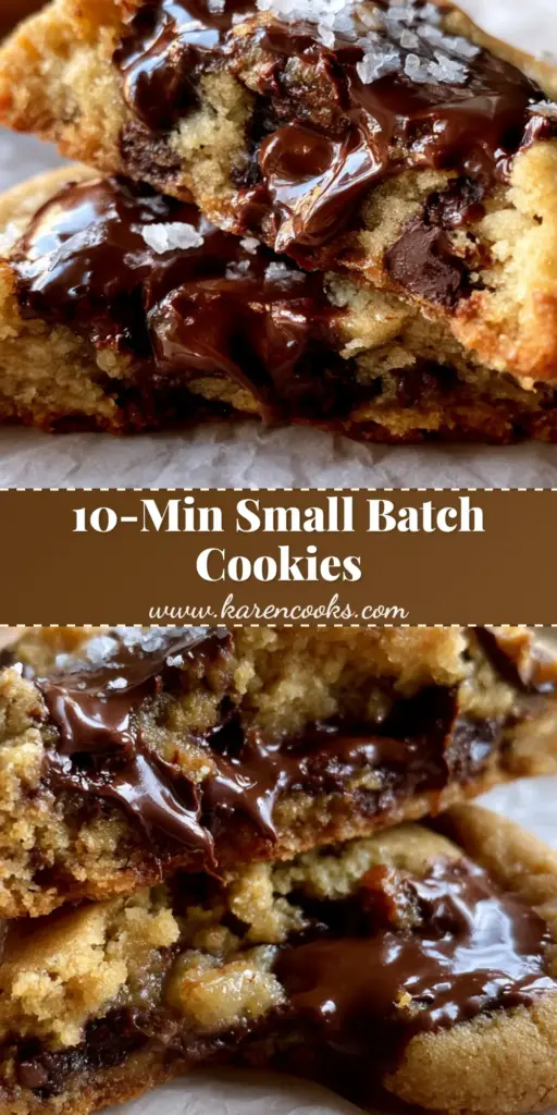 A warm, thick chocolate chip cookie broken in half showing a gooey center and melted chocolate puddles on crumpled parchment paper. (Small batch chocolate chip cookies)