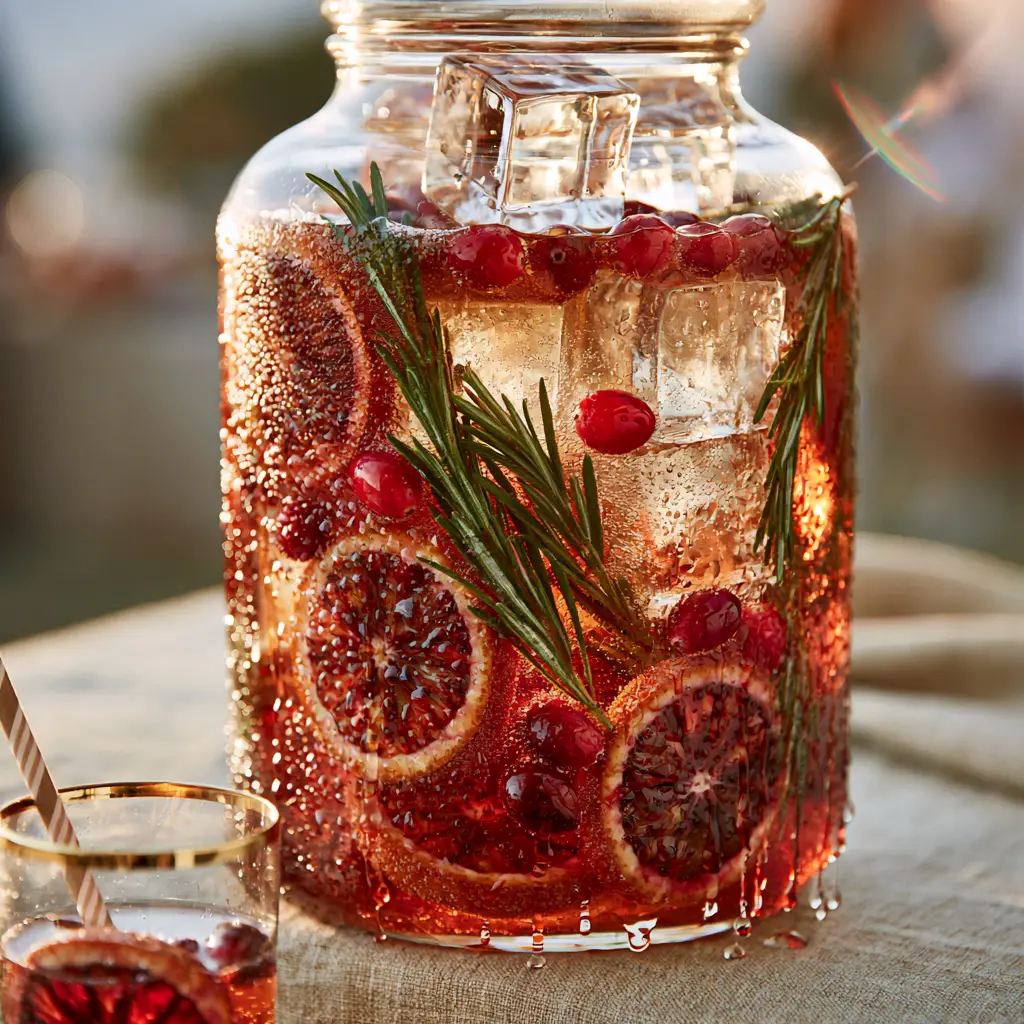 Handheld photo of a gold-rimmed glass with non-alcoholic tailgating drinks in a sunny outdoor setting.