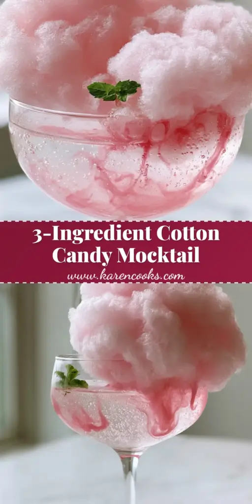 Cotton Candy Cloud Mocktail: A Magical 3-Ingredient Whimsical Drink 4 A close-up of a Cotton Candy Cloud Mocktail in a crystal coupe glass with pink sugar swirls and a mint sprig garnish.