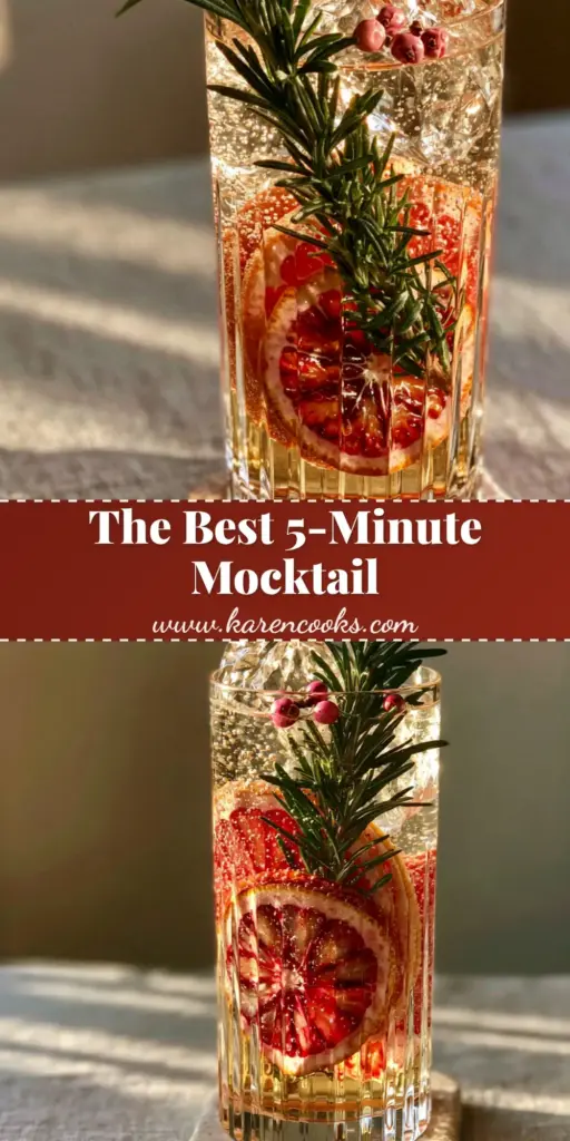 Non-Alcoholic Cocktails: The Sophisticated Amber Botanical Spritz 4 A sophisticated amber-toned non-alcoholic cocktail in a ribbed glass with citrus wheels and rosemary. (non-alcoholic cocktails)