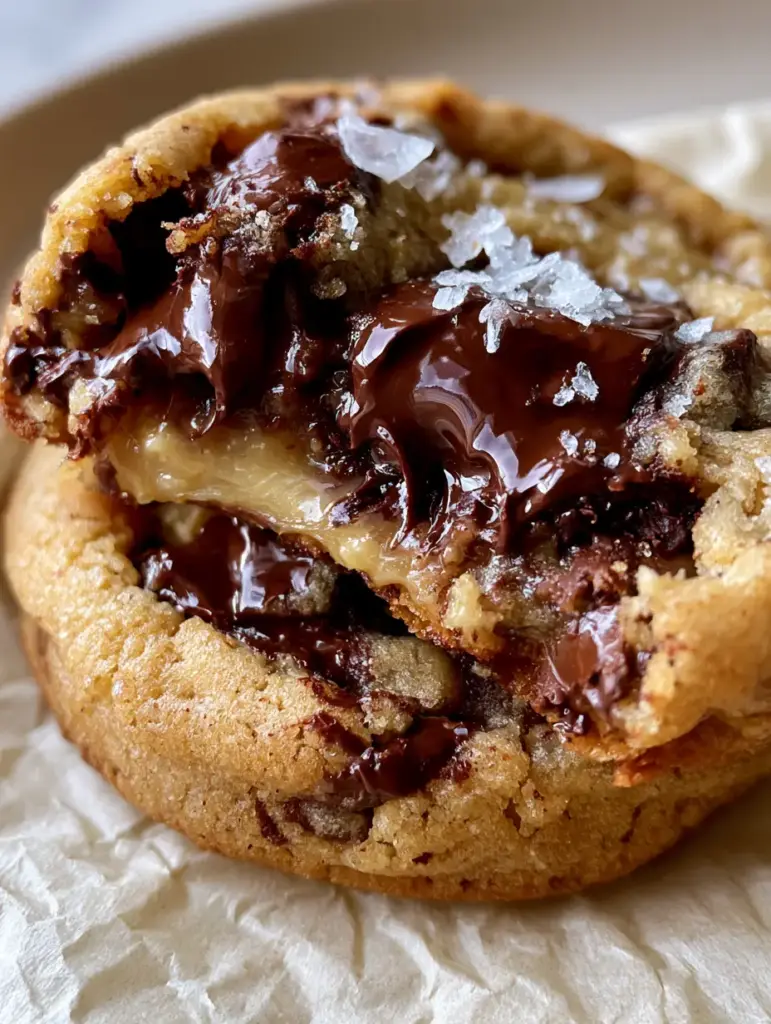 Chocolate chip pudding cookies: The Secret to the Ultimate Soft-Batch Texture 2 Close-up of a chocolate chip pudding cookie being pulled apart to reveal a gooey, pale-golden fudge-like interior.