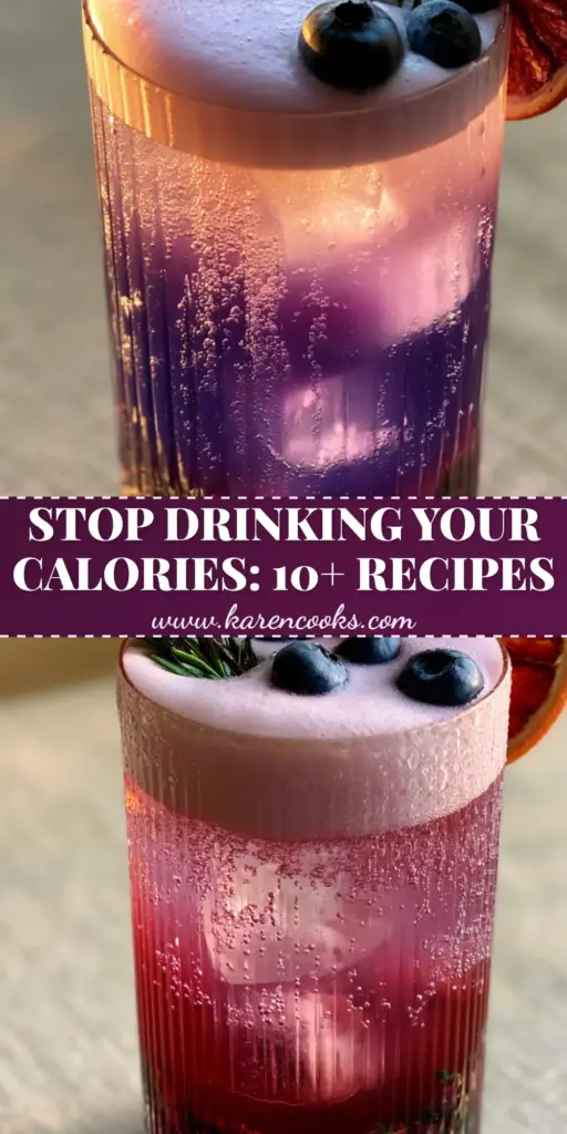 Healthy Mocktail Recipes: The Ultimate Blackberry Thyme Magnesium Tonic 4 A tall ribbed highball glass with an ombre purple magnesium drink, charred rosemary, and dehydrated orange. (Healthy Mocktail Recipes)