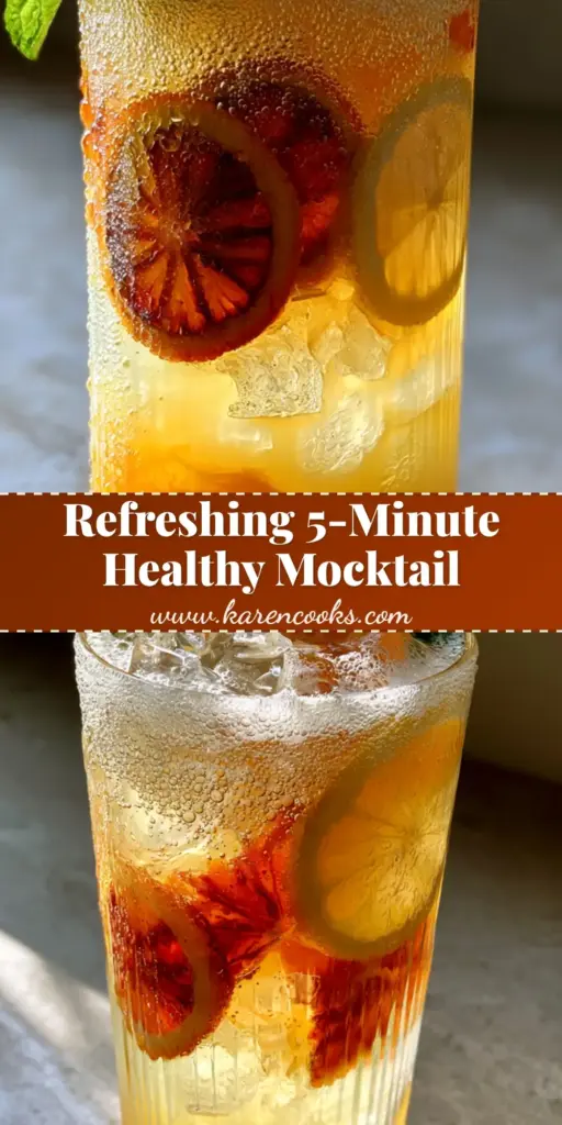 Citrus and Honey Mocktail: A Sparkling Blood Orange & Meyer Lemon Elixir 3 A sophisticated Citrus and honey mocktail in a ribbed glass with a honeycomb garnish and mint, back-lit by morning light.