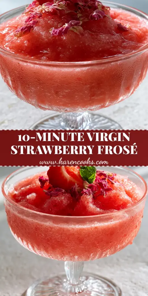 A luxurious Alcohol-Free Frozen Frosé in a ribbed crystal coupe glass with mint and rose petal garnish. (Alcohol-Free Frozen Frosé)