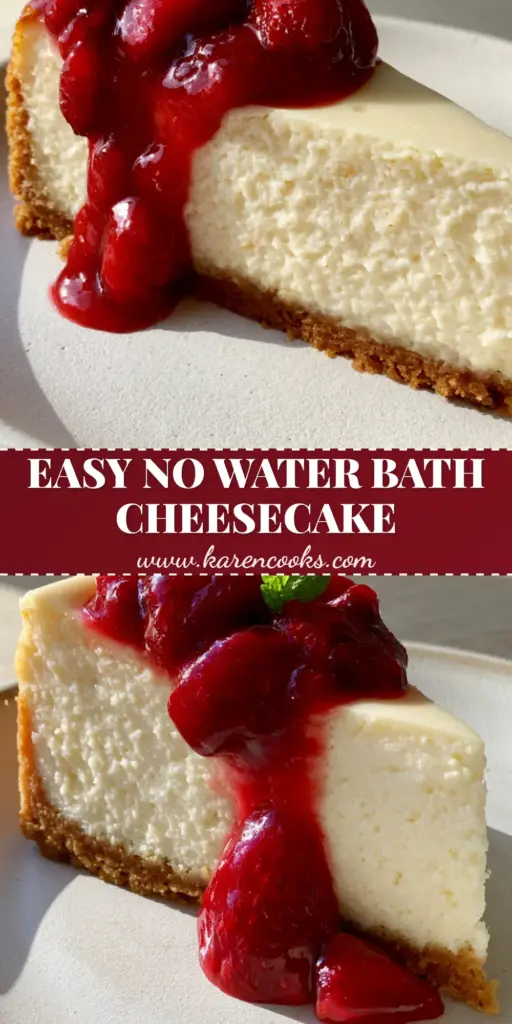 Classic Cheesecake: The Definitive New York Style Guide to a Dense and Velvety Masterpiece 3 A perfect slice of classic cheesecake with a thick graham cracker crust and glossy strawberry compote topping.