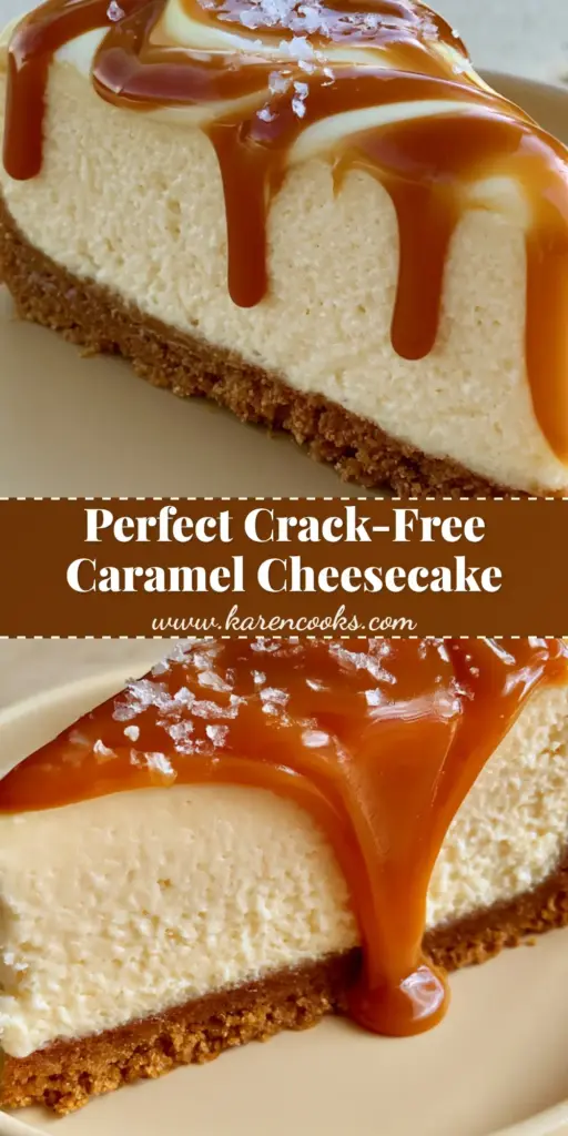 Caramel Swirl Cheesecake with a Toasted Graham Cracker Crust 4 A tall gourmet slice of caramel swirl cheesecake with a thick toasted graham cracker crust and glossy amber caramel dripping down the side.