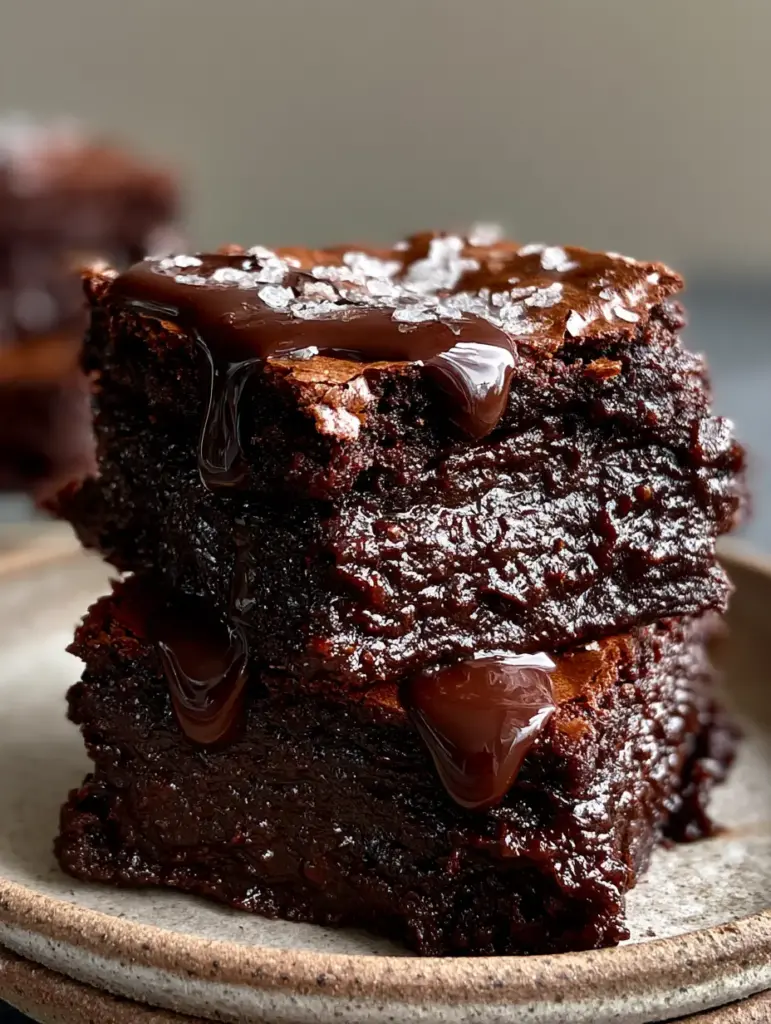 Homemade Brownies Recipe: The Ultimate Fudgy Masterpiece with a Paper-Thin Crinkle Crust 2 Close up handheld photo of a fudgy brownie with a paper-thin shiny crinkly top crust and sea salt. (homemade brownies recipe)