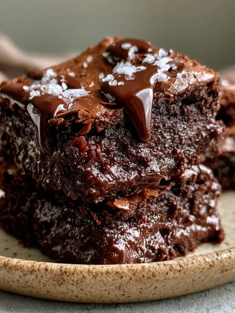 Homemade Brownies Recipe: The Ultimate Fudgy Masterpiece with a Paper-Thin Crinkle Crust 1 Thick chocolate brownies stacked on a rustic plate with melted dark chocolate pools. (homemade brownies recipe)
