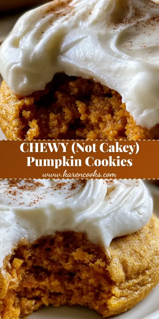 Soft Pumpkin Cookies with a Fudgy Center and Whipped Cream Cheese Frosting 4 A stack of Soft Pumpkin Cookies with thick swirling white cream cheese frosting and cinnamon dusting on a ceramic plate.