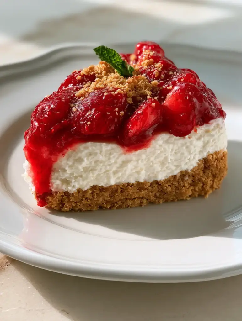 Philadelphia Cheesecake Recipe: The Ultimate No-Bake Strawberry Masterpiece 1 A slice of no-bake cheesecake on a marble surface with natural light. (Philadelphia cheesecake recipe)