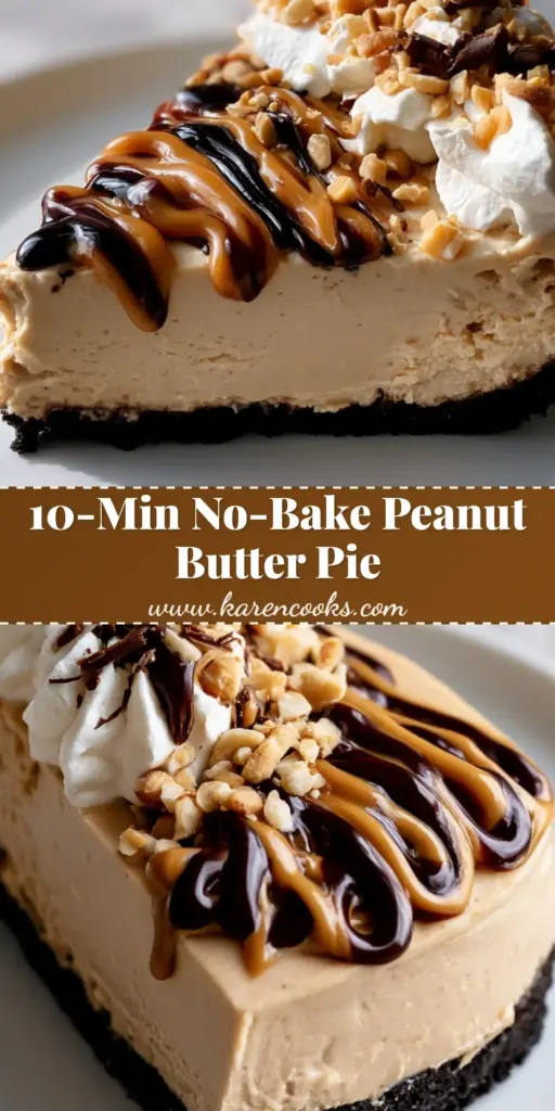 A single clean-cut slice of No-Bake Peanut Butter Pie on a white plate, showing the Oreo crust and beige filling. (No-Bake Peanut Butter Pie)