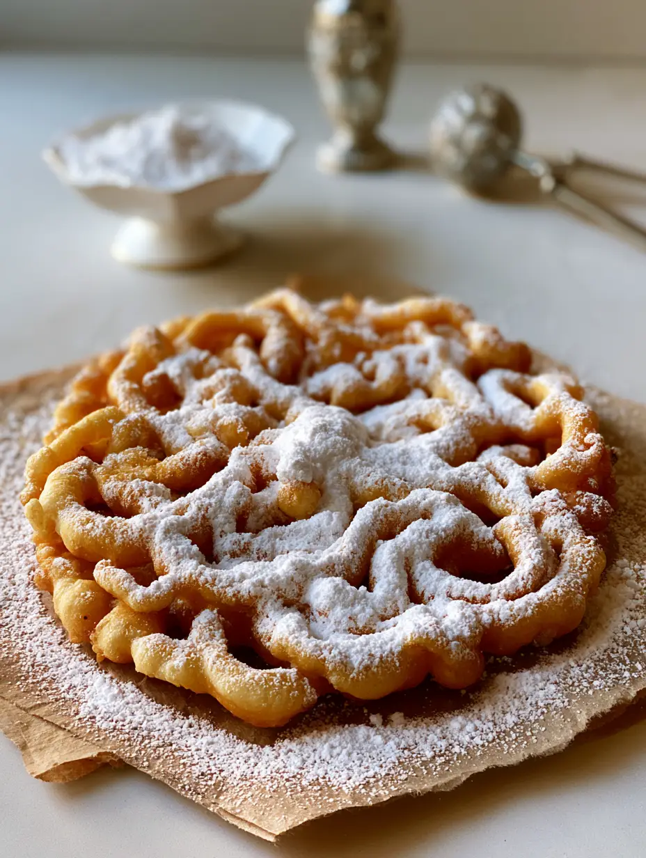 Close-up of interlocking crispy loops of funnel cakes caught in soft morning light. (funnel cakes)
