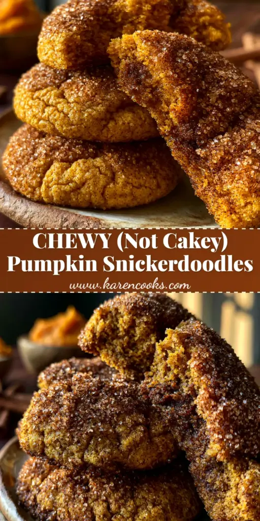A stack of three thick Pumpkin Snickerdoodle Cookies with deep orange color and crackled sugar crust on a rustic plate.