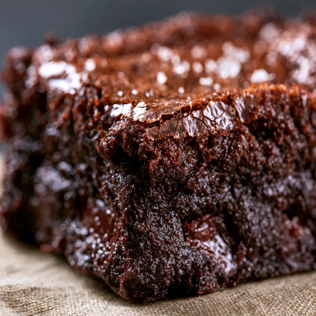 Brownie de chocolate: The Ultimate Guide to the Perfect Crackled Crust 1 Side-angle shot of a stacked Brownie de chocolate on neutral linen, highlighting the moist height.