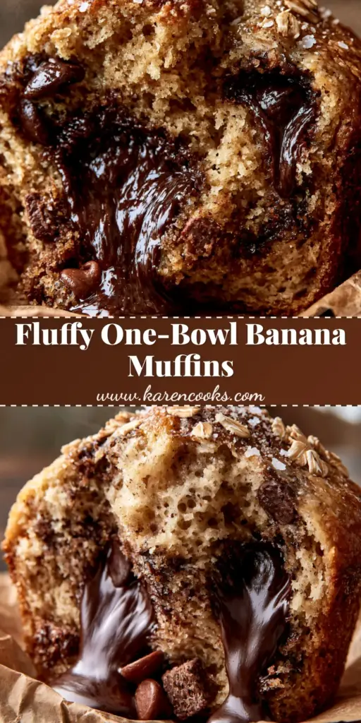 A close-up shot of banana chocolate muffins split in half, showing melted dark chocolate pools and semi-sweet chunks on brown parchment paper.
