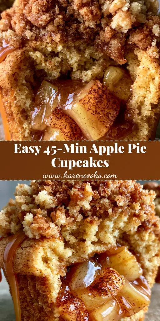 A close-up shot of Apple Crumble Cupcakes featuring a golden spiced sponge and a high pile of crispy streusel crumble with caramel drizzle.