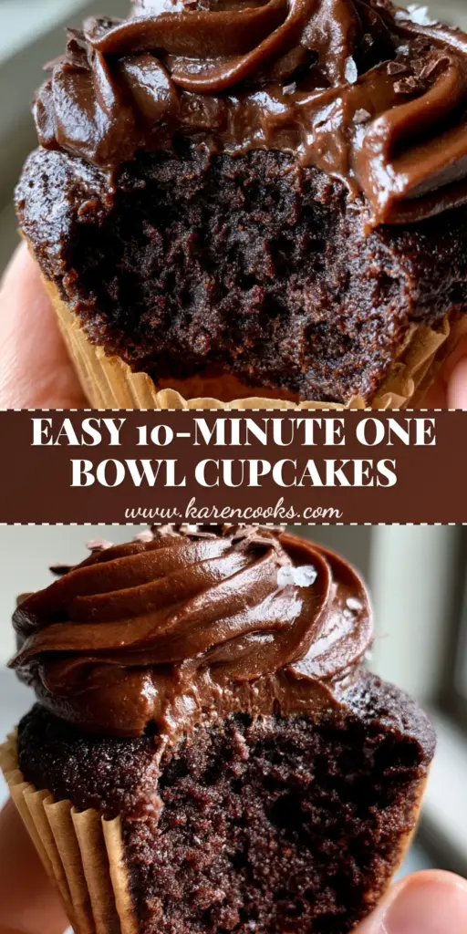 A close-up shot of Moist Chocolate Cupcakes with a bite taken out, showing the aerated dark sponge interior and glossy fudge frosting.
