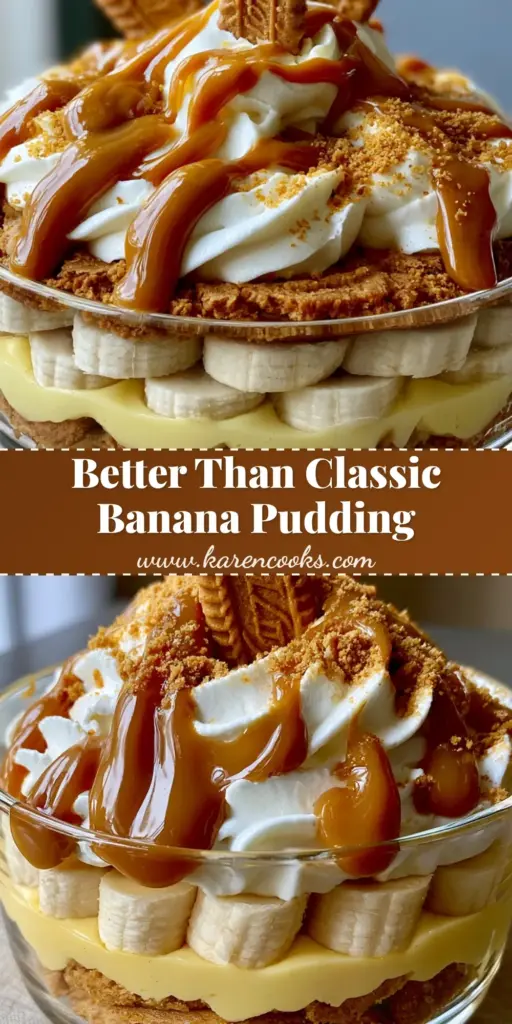 A sleek glass dish filled with layers of biscoff banana pudding, showing golden cookie crumbs, yellow custard, and banana rows. (biscoff banana pudding)