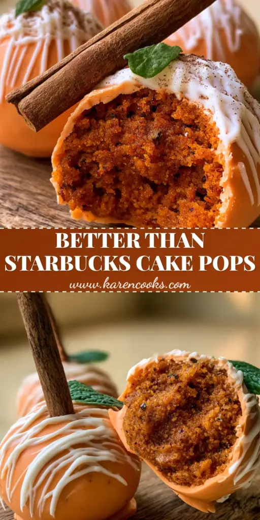 Pumpkin Cake Pops: The Ultimate Moist Spice Treat with Real Cinnamon Sticks 4 Three festive Pumpkin Cake Pops with orange shells and cinnamon sticks on a wooden board.