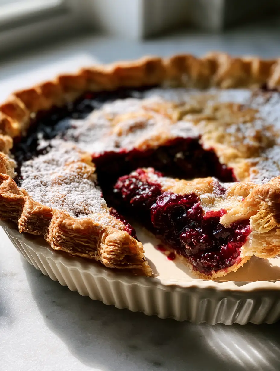 Easy Pie Recipes: The Ultimate Glossy Deep-Red Cherry Pie 3 A freshly baked cherry pie with a flaky golden crust and a glossy dark-red filling (easy pie recipes).