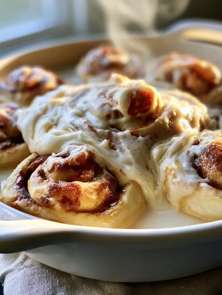 TikTok Cinnamon Rolls: The Ultimate Heavy Cream Viral Recipe Hack 1 A handheld photo of a ceramic dish with golden brown viral cinnamon rolls and visible cinnamon swirls.