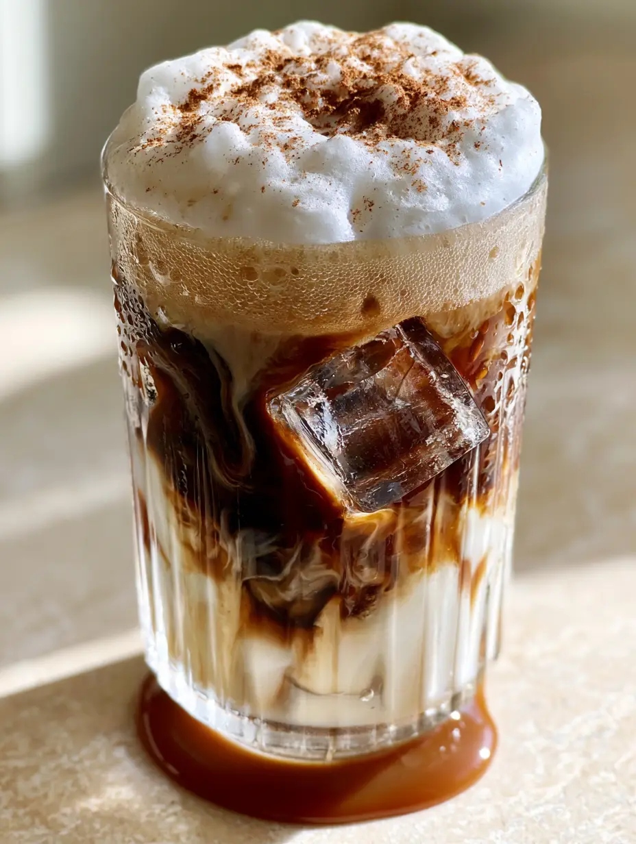 Macro shot of a Nespresso iced latte with visible condensation and clear ice cubes. (Nespresso coffee recipes)
