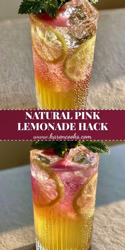 Honey Lemon Pink Soda: The Ultimate Refreshing Ombre Mocktail 4 A tall ribbed glass of Honey Lemon Pink Soda with a golden-to-pink ombre gradient, clear square ice, and mint.