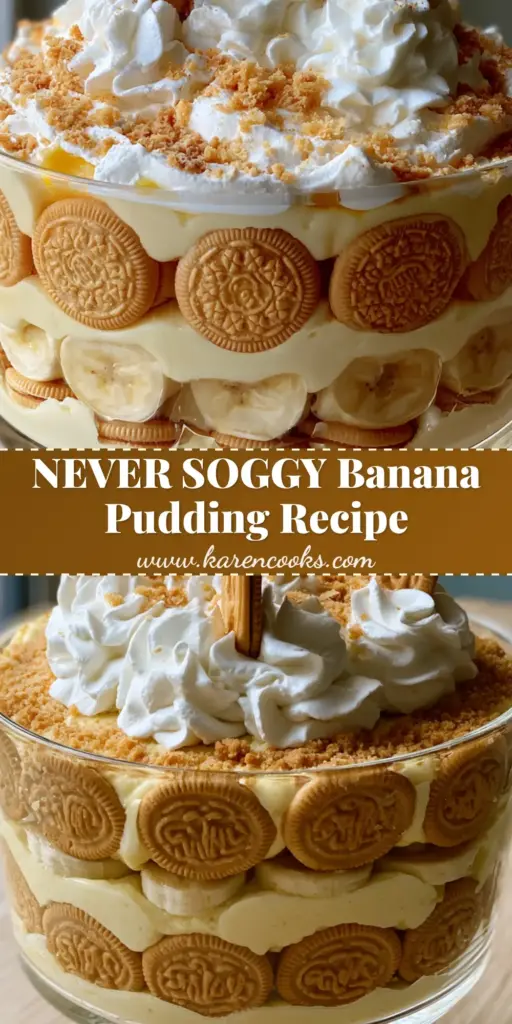Paula Deen’s Banana Pudding: The Ultimate Creamy Southern Classic 4 A vertical shot of Paula Deen’s Banana Pudding in a trifle dish with neat layers of cookies and bananas.