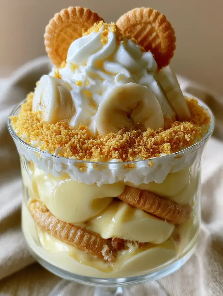 Chick-Fil-A Banana Pudding: The Ultimate Creamy Copycat Recipe 1 A mountain of fluffy whipped cream topped with crushed vanilla wafer crumbs and whole cookies on a Chick-Fil-A banana pudding.