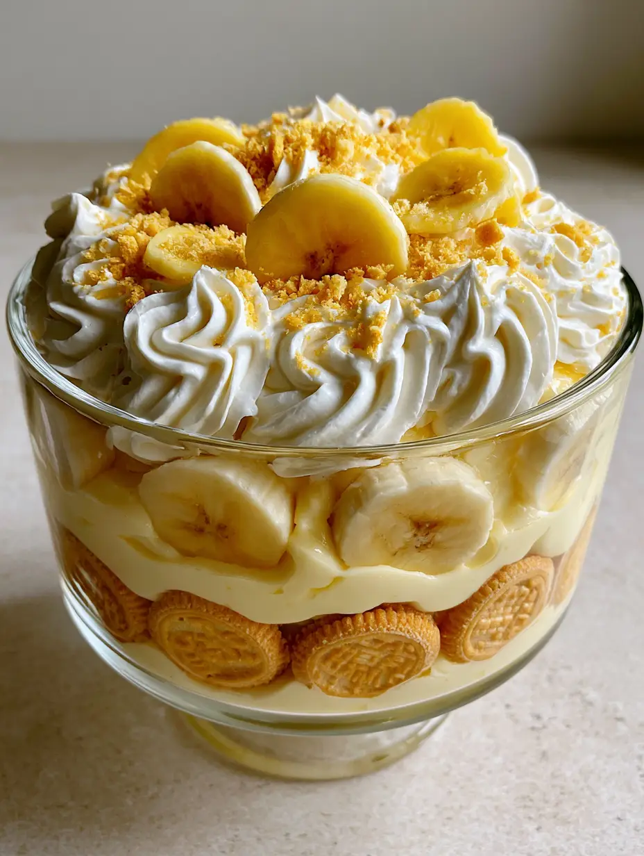 Close up photo of Not Yo Mama’s Banana Pudding showing the thick cream cheese texture and embossed Chessmen cookies.